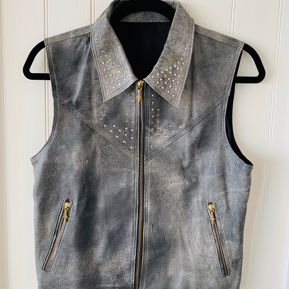 Lamb skin leather vest with studs